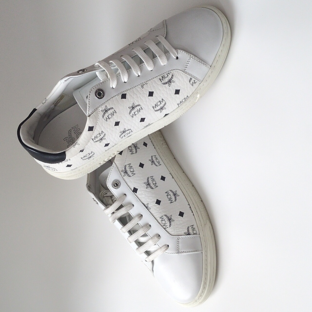 MCM Terrain Monogram Derby White Black Lace Up Leather Sneaker EU 42/US 9 In Box - Picture 6 of 17